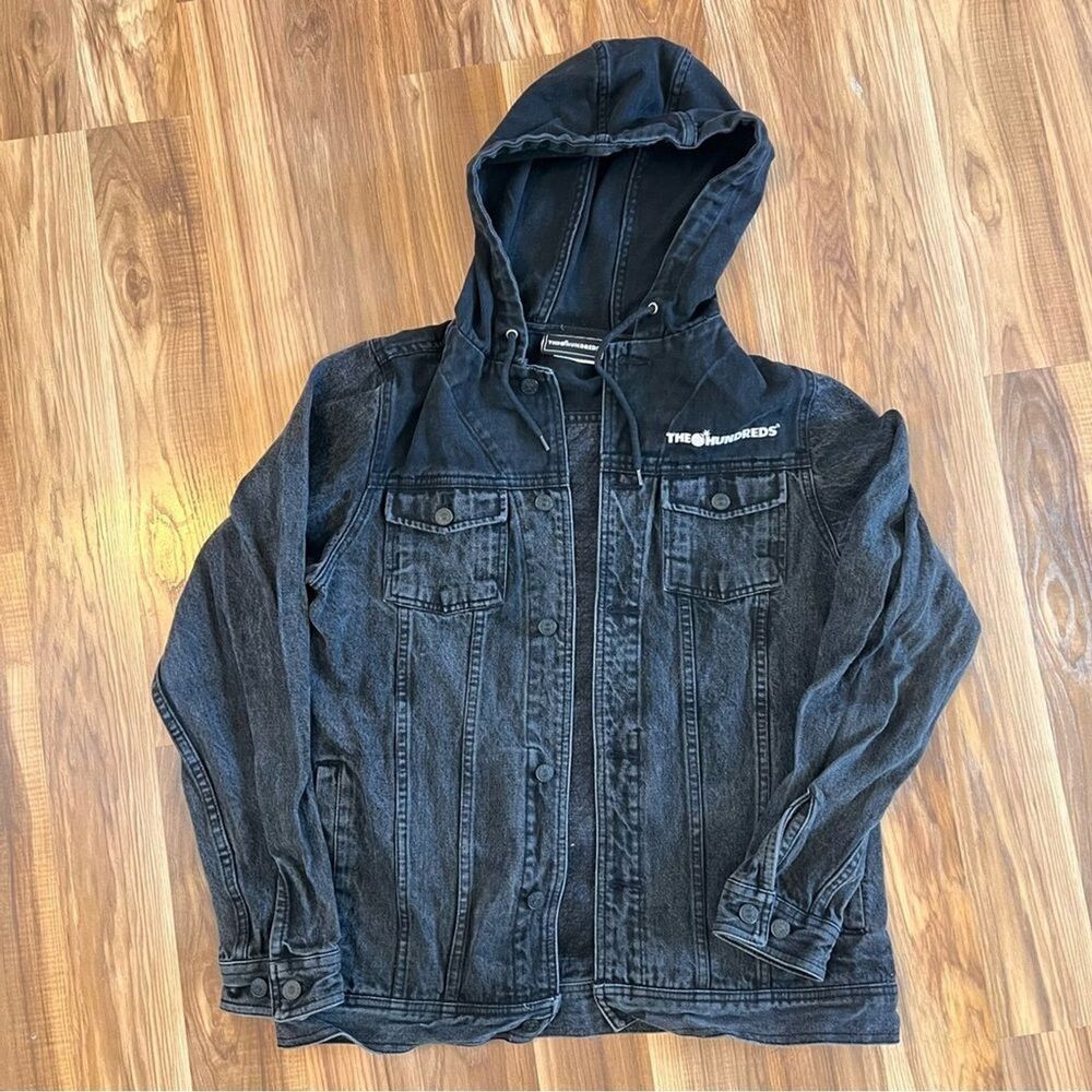 The Hundreds Hooded Denim Jacket Y2K Retro Black Acid Wash Wash Mens Women’s